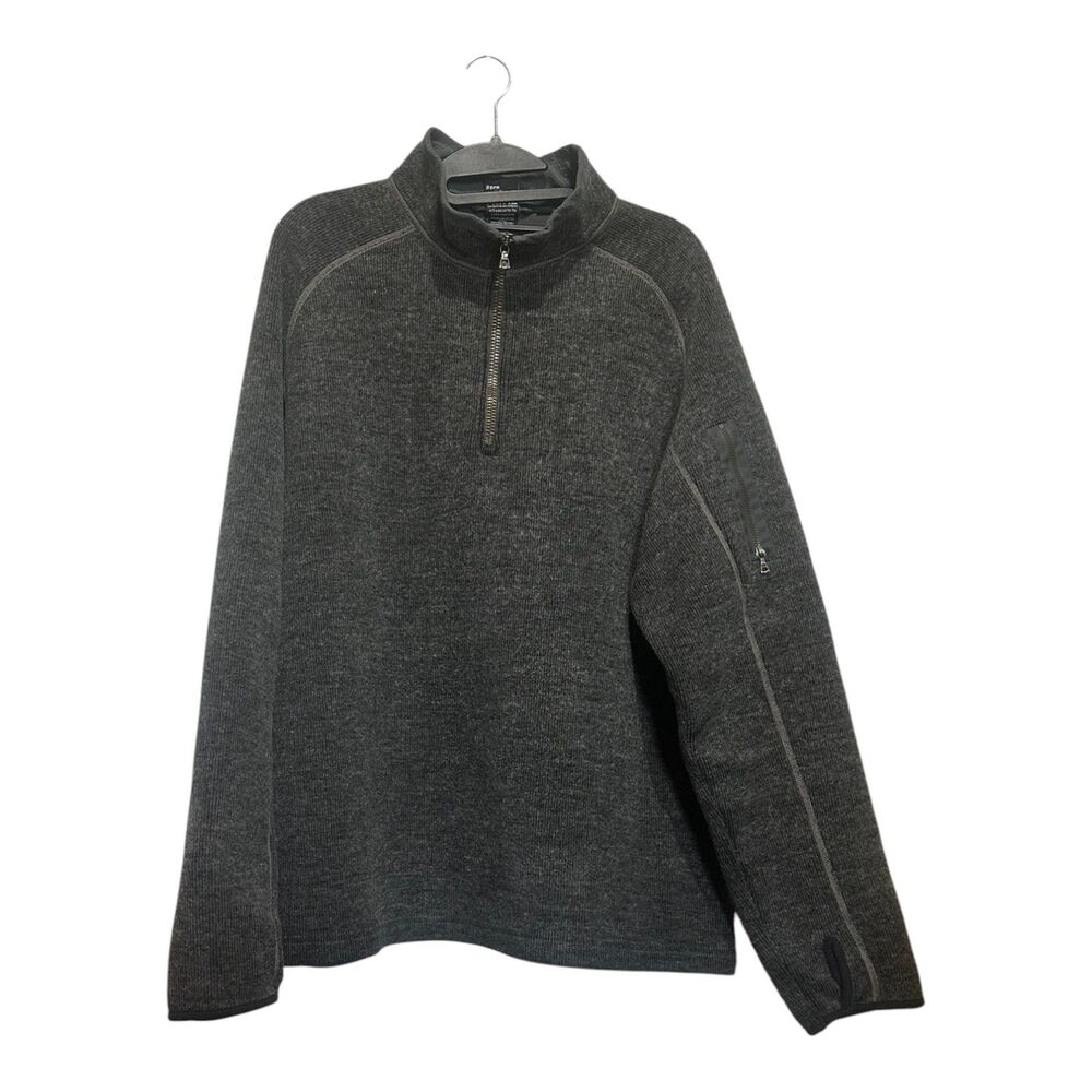 KUHL Sweater Mens XL ThermoKore 1/4 Zip Pullover Gray Hiking Thumb Holes Wool
